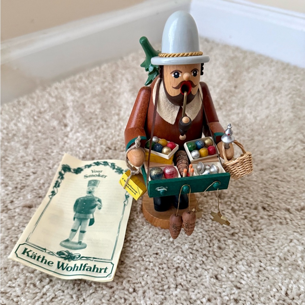 Vintage German Wooden Incense Smoker Figurine with Accessories